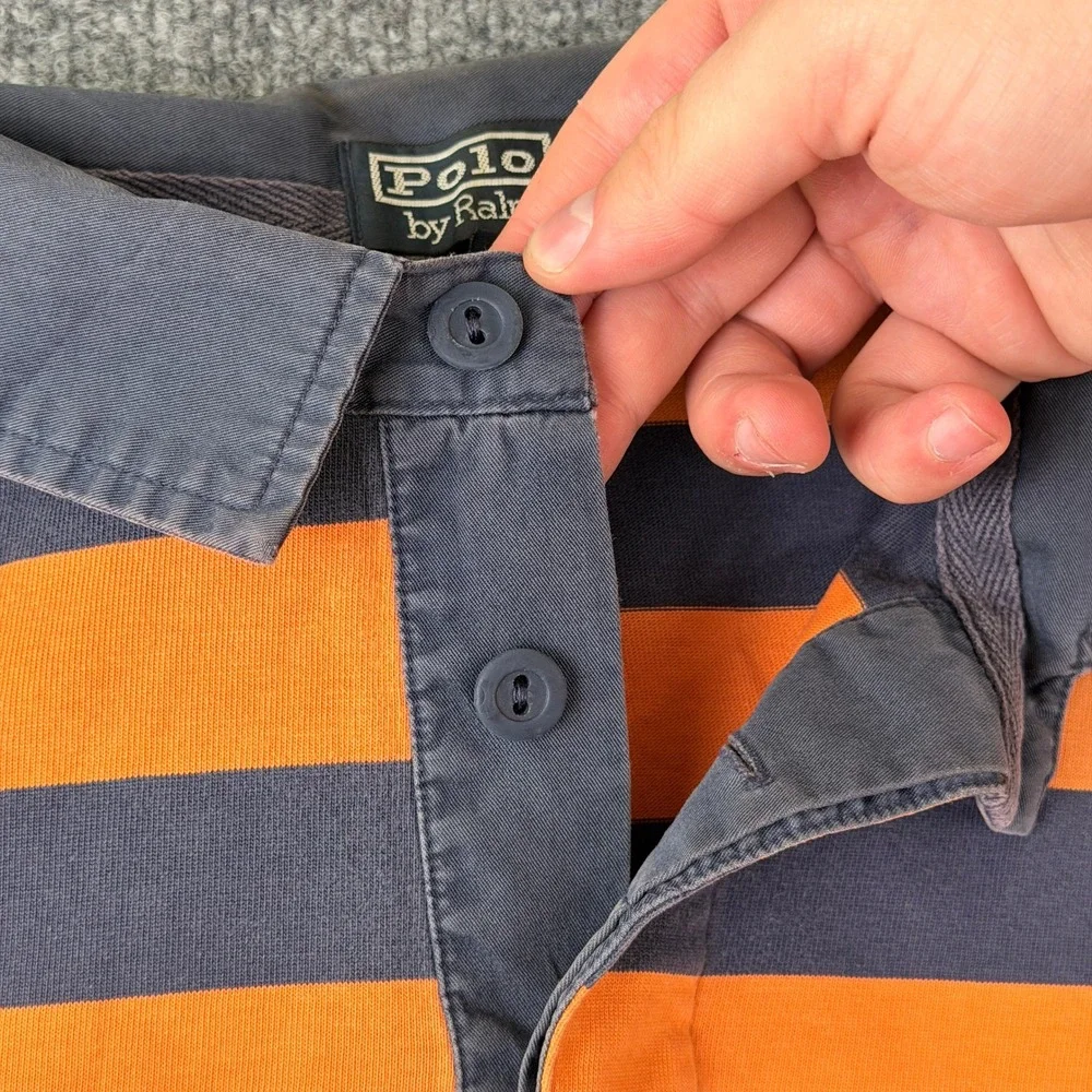 Vintage Polo Ralph Lauren Rugby Shirt Mens XL Orange Blue Striped Short Sleeve